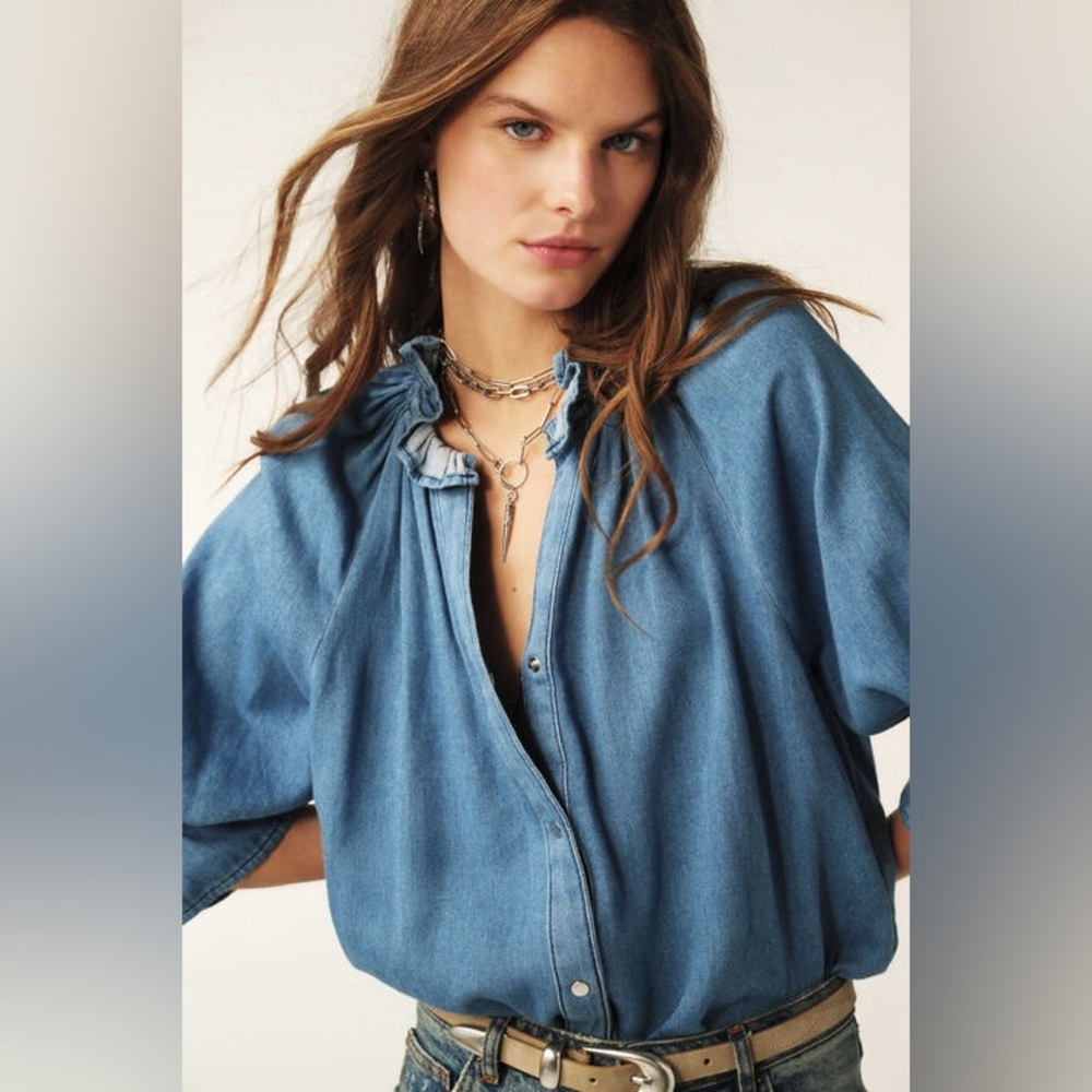 EUC ba&sh Light Blue Denim Shirt Sz 1 (US 4)